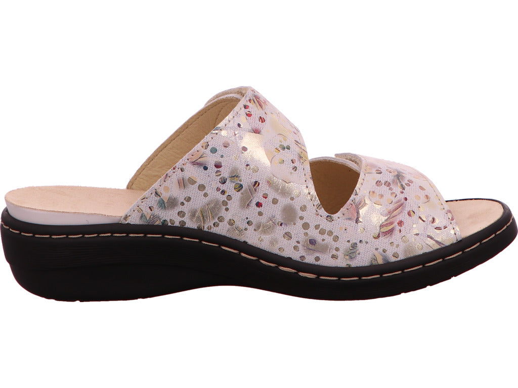 Longo Damen Pantolette in beige-bunt-kombiniert