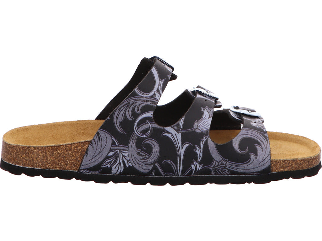 Longo Damen Pantolette in schwarz-bunt-kombiniert