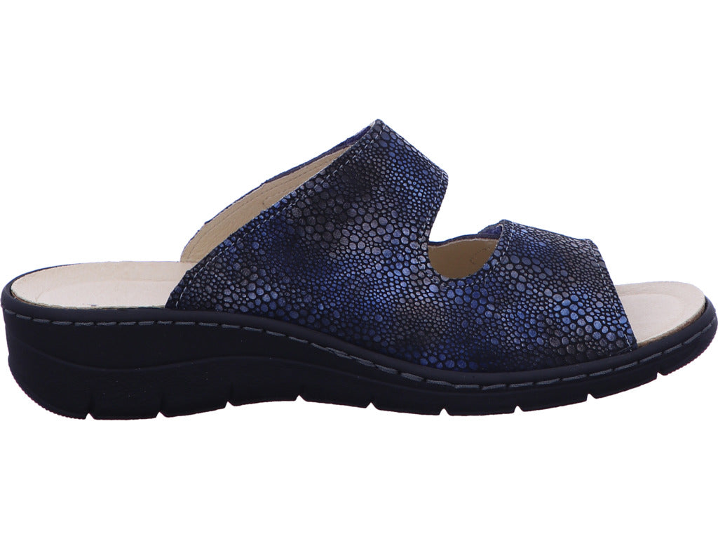 Longo Damen Pantolette in blau-bunt-kombiniert