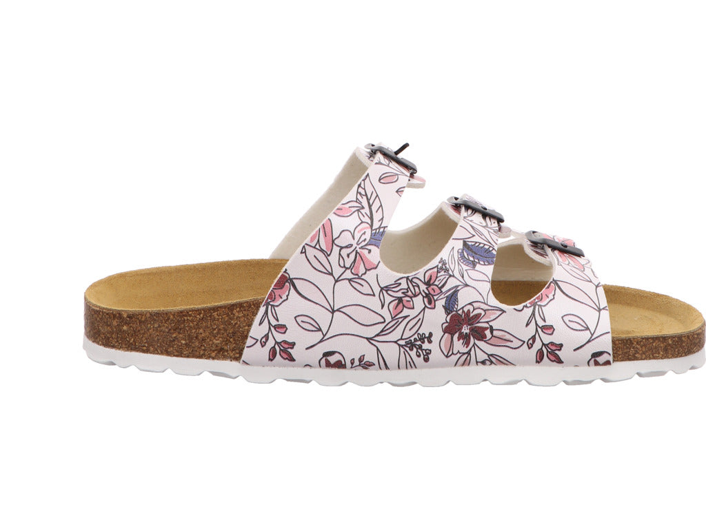 Longo Damen Pantolette in weiß-bunt-kombiniert