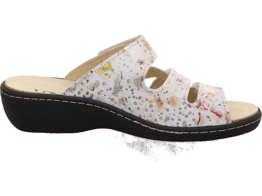 Longo Damen Pantolette in weiß-bunt-kombiniert