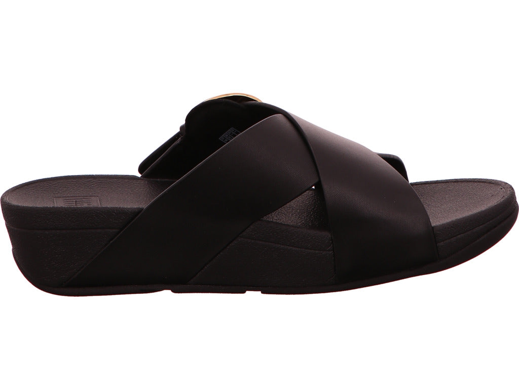 FitFlop Damen Pantolette Buckle Cross Slides in schwarz