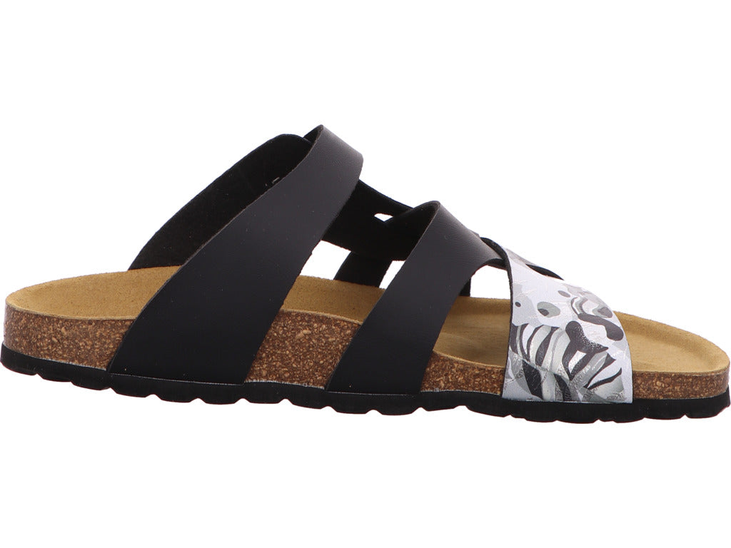 Longo Damen Pantolette in schwarz-bunt-kombiniert