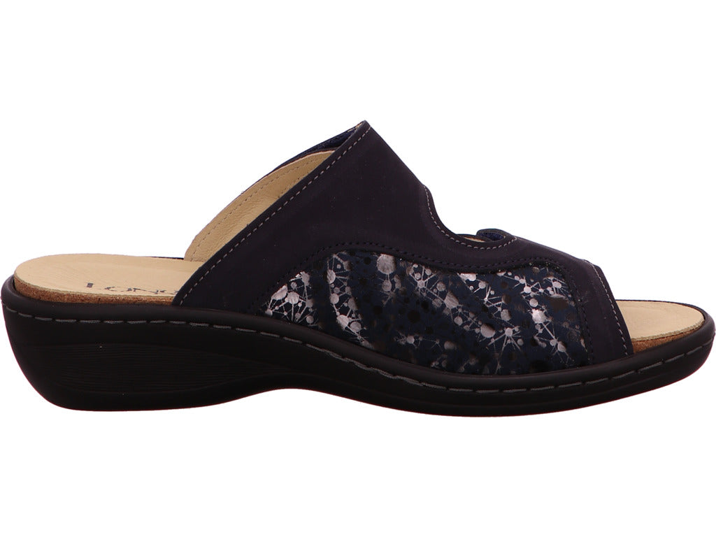 Longo Damen Pantolette in blau-bunt-kombiniert
