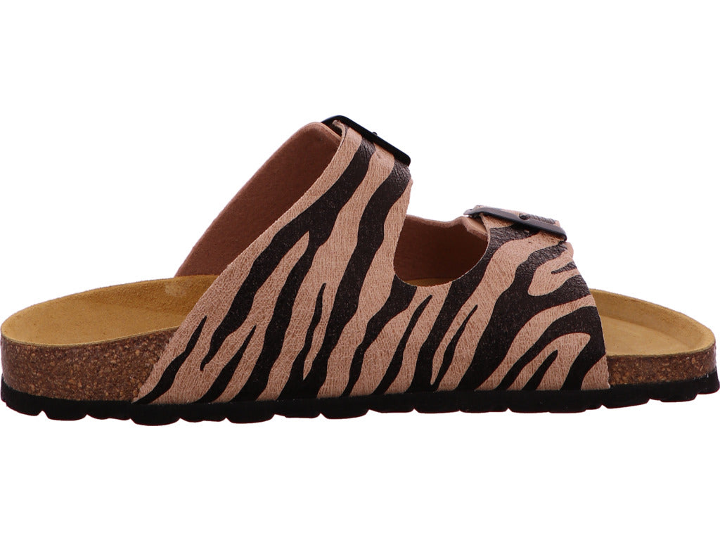 Longo Damen Pantolette in beige-bunt-kombiniert