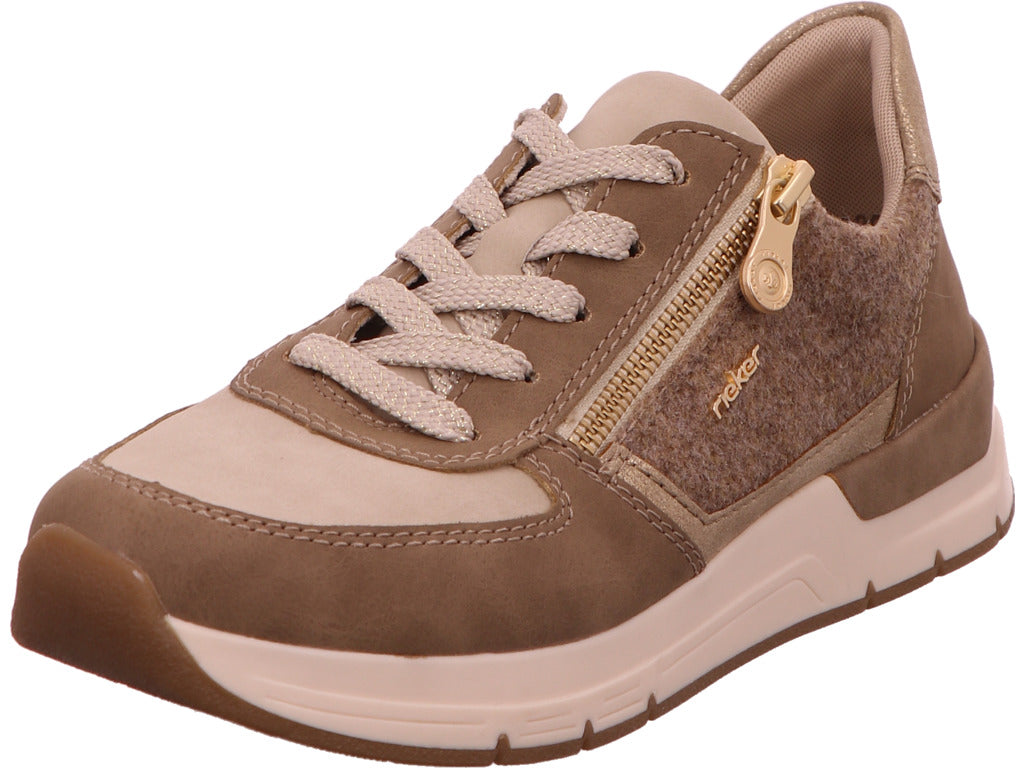 Rieker damessneakers in een beige en veelkleurige combinatie.