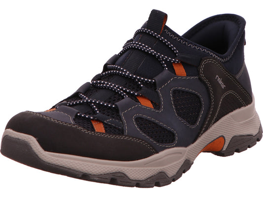 Rieker herenslippers in een blauw-multicolor combinatie