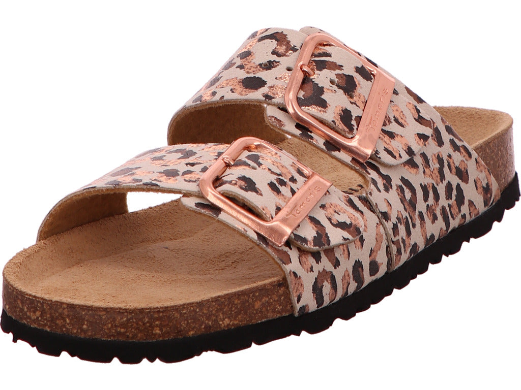 Tamaris Damen Pantolette  in beige-bunt-kombiniert
