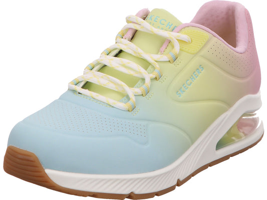 Skechers damessneakers Uno 2-Color Waves in een combinatie van wit en zwart.