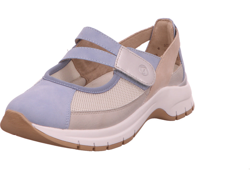 Remonte damesslippers in een blauw-multicolor combinatie