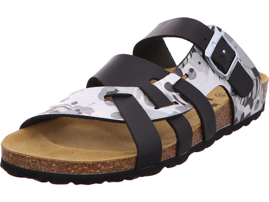 Longo Damen Pantolette  in schwarz-bunt-kombiniert