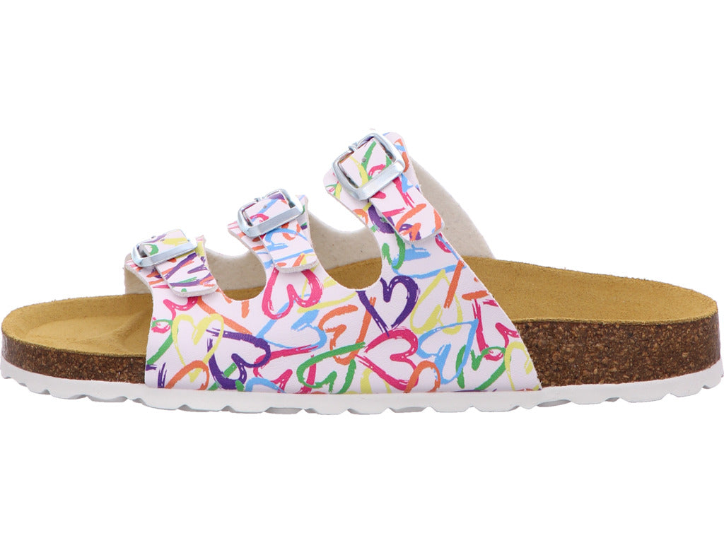 Longo Damen Pantolette  in weiß-bunt-kombiniert