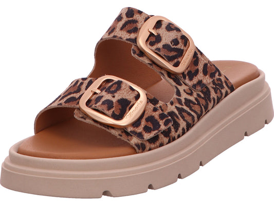 Tamaris Damen Pantolette  in beige-bunt-kombiniert