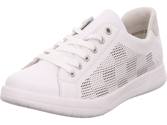 Rieker damesschoen met veters in een combinatie van wit en meerdere kleuren.