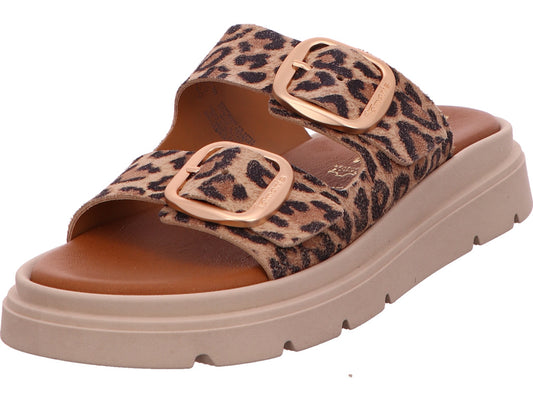 Tamaris Damen Pantolette  in beige-bunt-kombiniert