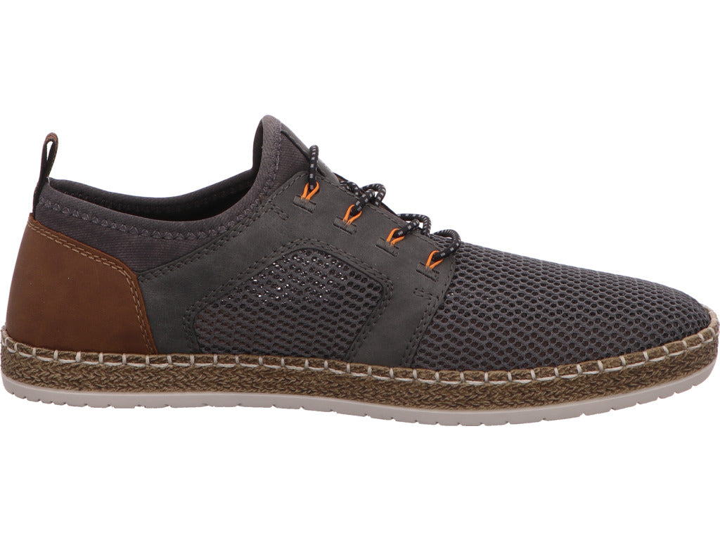 Rieker herensneakers in een combinatie van grijs en meerdere kleuren.