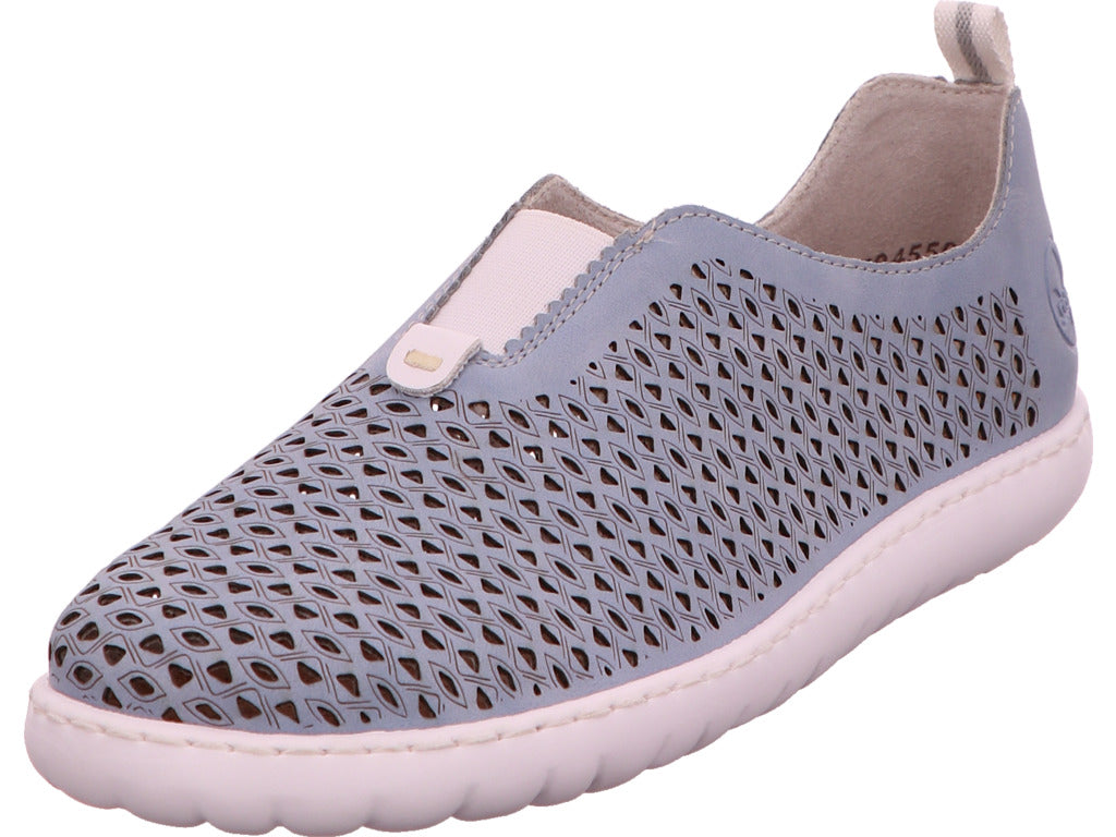 Rieker Damen Slipper  in blau-bunt-kombiniert