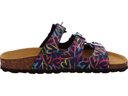 Longo Damen Pantolette  in blau-bunt-kombiniert