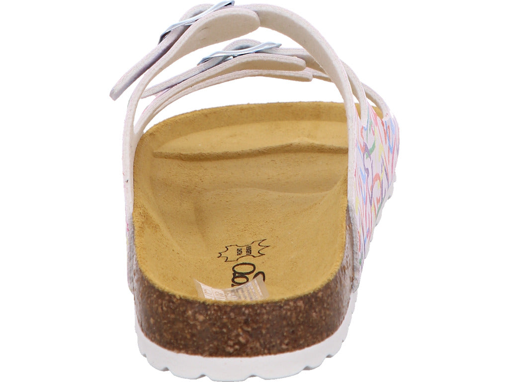 Longo Damen Pantolette  in weiß-bunt-kombiniert