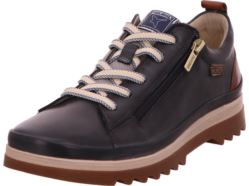 Pikolinos damesschoen met veters, model Vigo, in een blauw-multicolor combinatie.