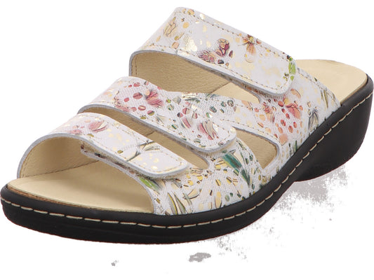 Longo Damen Pantolette  in weiß-bunt-kombiniert