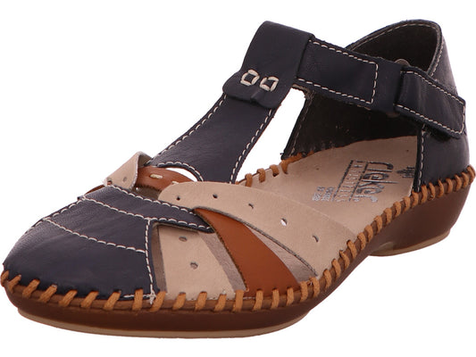 Rieker Damen Slipper  in blau-bunt-kombiniert