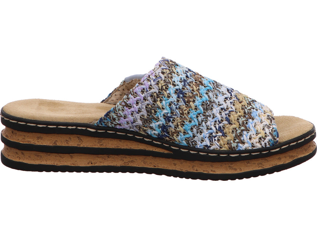 Rieker Damen Pantolette  in blau-bunt-kombiniert