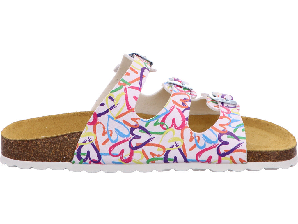 Longo Damen Pantolette  in weiß-bunt-kombiniert