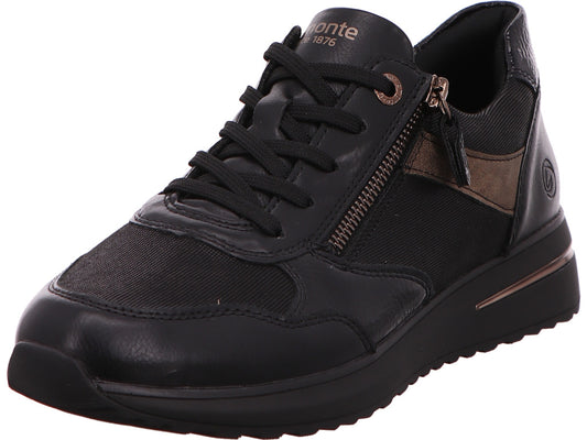 Remonte damessneakers in een combinatie van zwart en meerdere kleuren.
