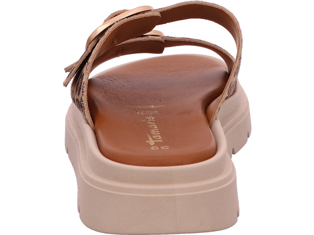 Tamaris Damen Pantolette  in beige-bunt-kombiniert