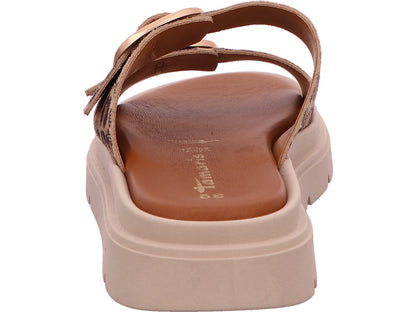 Tamaris Damen Pantolette  in beige-bunt-kombiniert