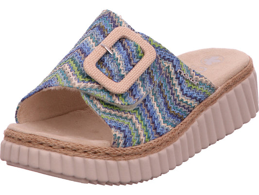 Rieker Damen Pantolette  in blau-bunt-kombiniert