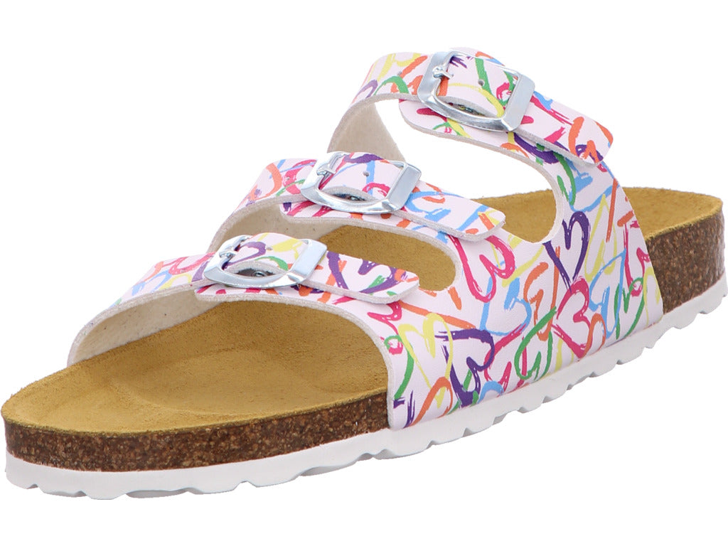 Longo Damen Pantolette  in weiß-bunt-kombiniert