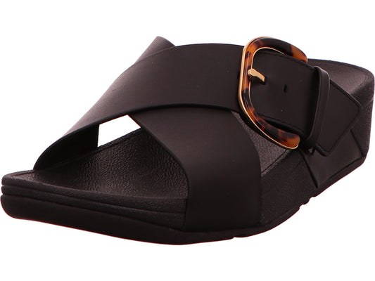 FitFlop Damen Pantolette Buckle Cross Slides in schwarz