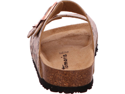 Tamaris Damen Pantolette  in beige-bunt-kombiniert