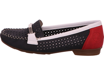 Rieker Damen Slipper  in blau-bunt-kombiniert