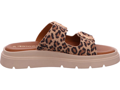 Tamaris Damen Pantolette  in beige-bunt-kombiniert
