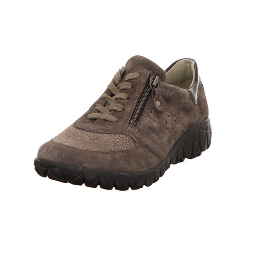 Waldläufer damesschoen met veters, model Havy, in een grijs-multicolor combinatie.