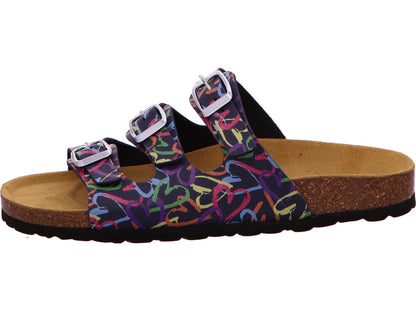 Longo Damen Pantolette  in blau-bunt-kombiniert