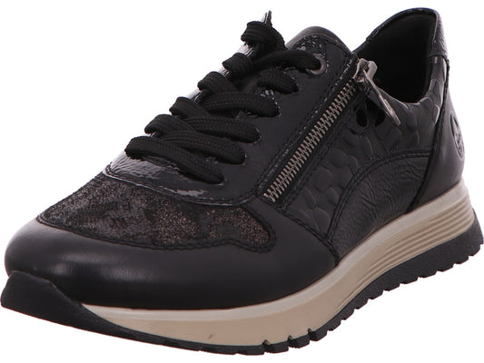 Rieker damesschoen met vetersluiting in zwart-composiet