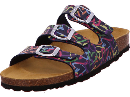 Longo Damen Pantolette  in blau-bunt-kombiniert