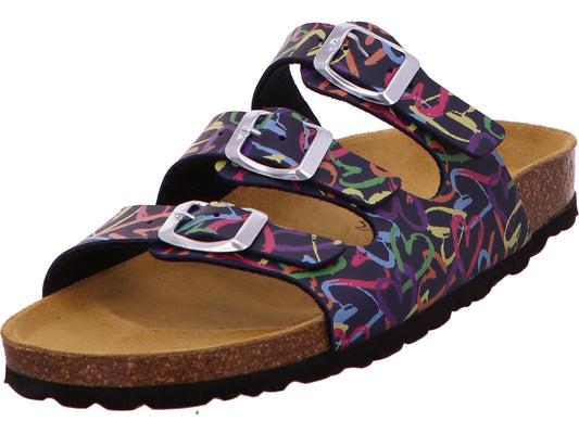 Longo Damen Pantolette  in blau-bunt-kombiniert