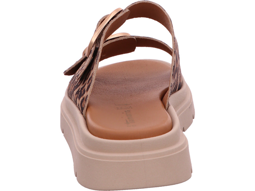 Tamaris Damen Pantolette  in beige-bunt-kombiniert