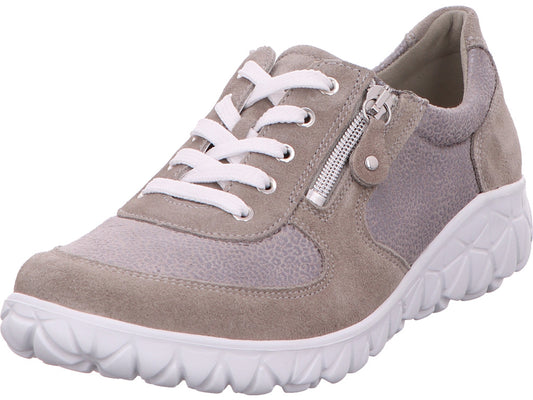 Waldläufer damesschoen met veters, model Havy, in een grijs-multicolor combinatie.