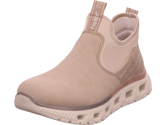 Rieker dameslaarzen in een beige en veelkleurige combinatie.