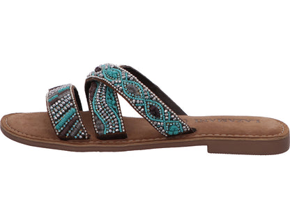 Lazamani Damen Pantolette  in blau-bunt-kombiniert