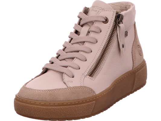 Remonte dameslaarzen in een beige en veelkleurige combinatie.