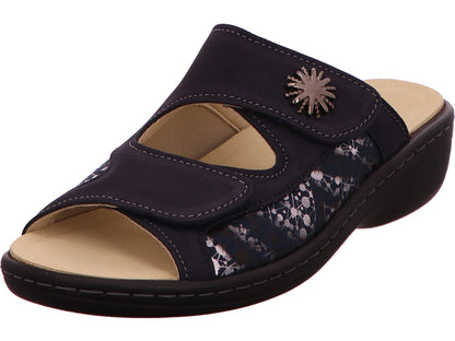 Longo Damen Pantolette  in blau-bunt-kombiniert