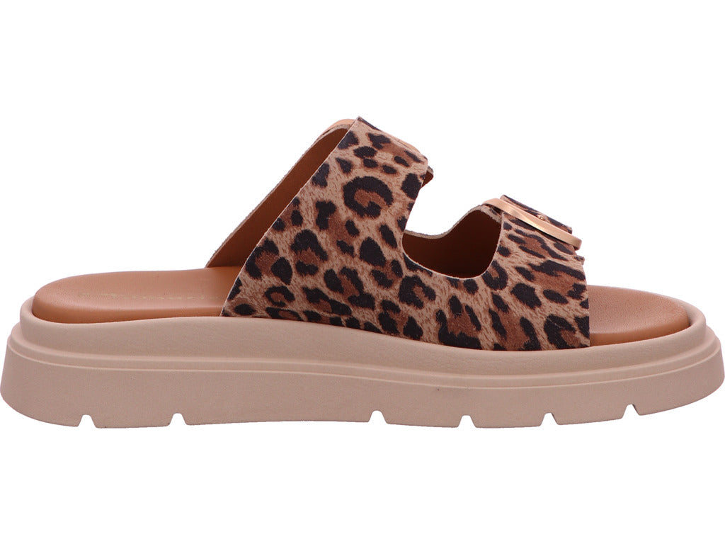 Tamaris Damen Pantolette  in beige-bunt-kombiniert