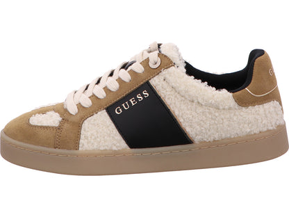 Guess Jrone9 damessneakers in een beige-multicolor combinatie.